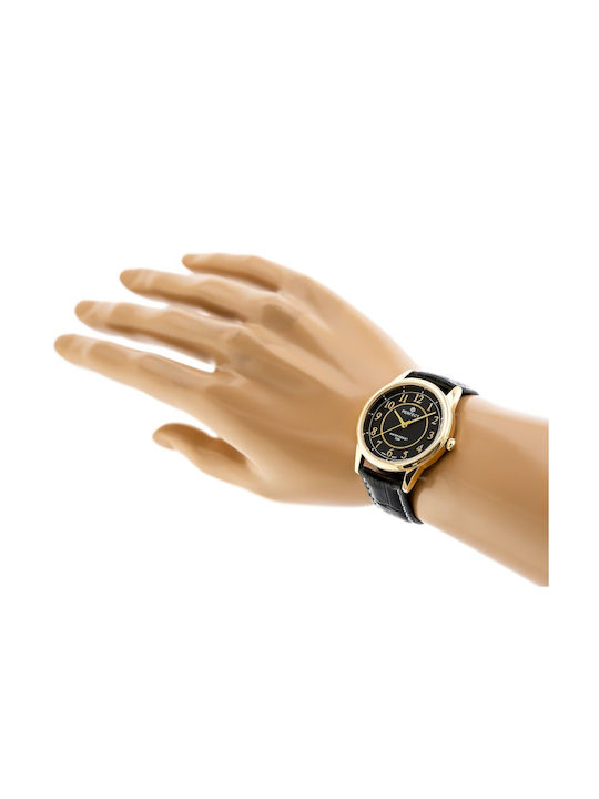 Perfect Ανδρικό Ρολόι 34mm Μπαταρίας με Μαύρο Δερμάτινο Λουράκι