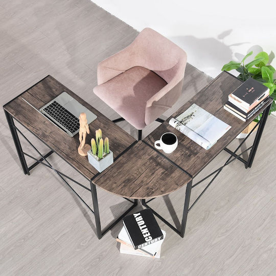 Birou Colțar din Lemn Negru și Wenge cu Picioare Metalice 38x119.5x75cm