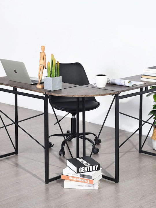 Birou Colțar din Lemn Negru și Wenge cu Picioare Metalice 38x119.5x75cm
