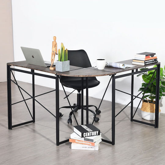 Birou Colțar din Lemn Negru și Wenge cu Picioare Metalice 38x119.5x75cm