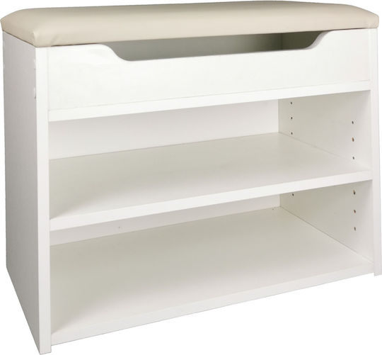 Albia Дървен Шкаф За Обувки с Пейка, Бял, Д60xШ30xВ45cm
