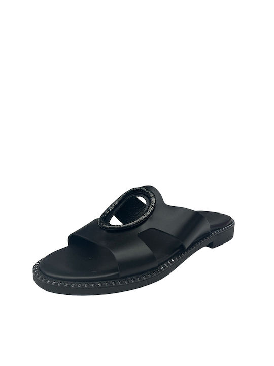 Lady Leather Women's Flat Sandals in Black Color