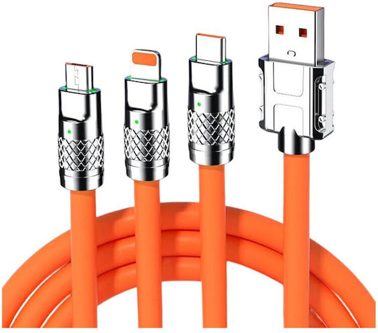 Редовна USB към Lightning / Type-C / micro USB Кабел Червен 2м