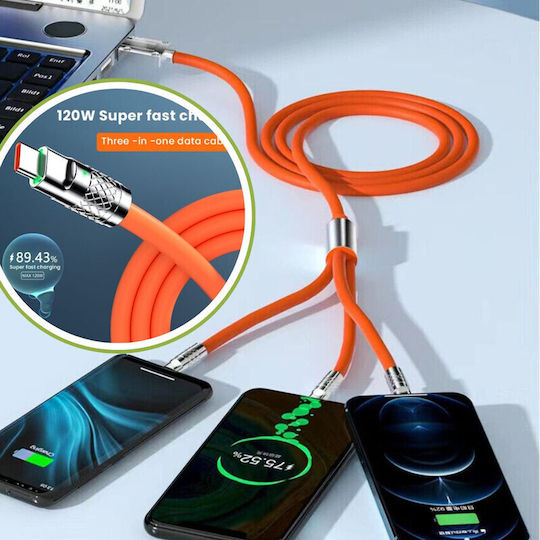 Редовна USB към Lightning / Type-C / micro USB Кабел Червен 2м