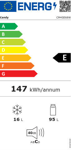 Candy Mini Bar 111lt Υ82.6xΠ59.6xΒ55.6εκ. Λευκό CM4SE68W
