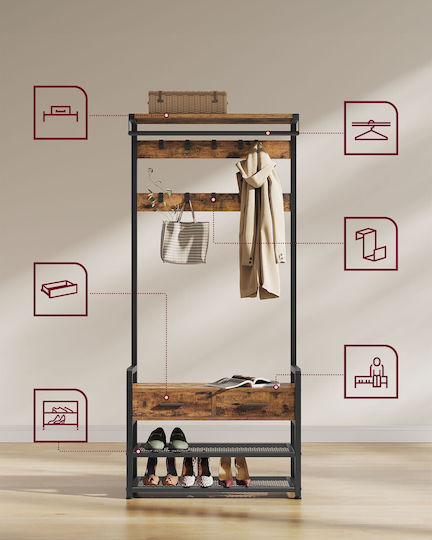 Mobilier de Intrare cu Bancă Vintage Brown/Black 80.4x30x181.6cm Mobilier de Intrare cu Bancă Vintage Brown/Black 80.4x30x181.6cm