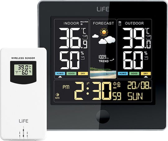 Life Alpine 221-0392 Ασύρματος Μετεωρολογικός Σταθμός Ψηφιακός Επιτραπέζιος / Επίτοιχος Μαύρος