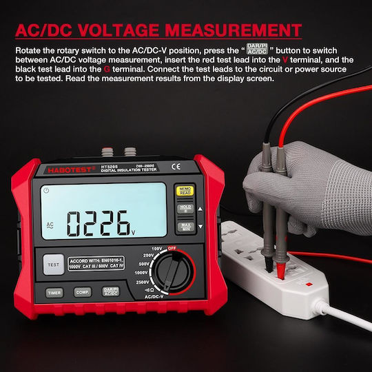 Habotest HT5205 Tester Digital de Izolație 2500V