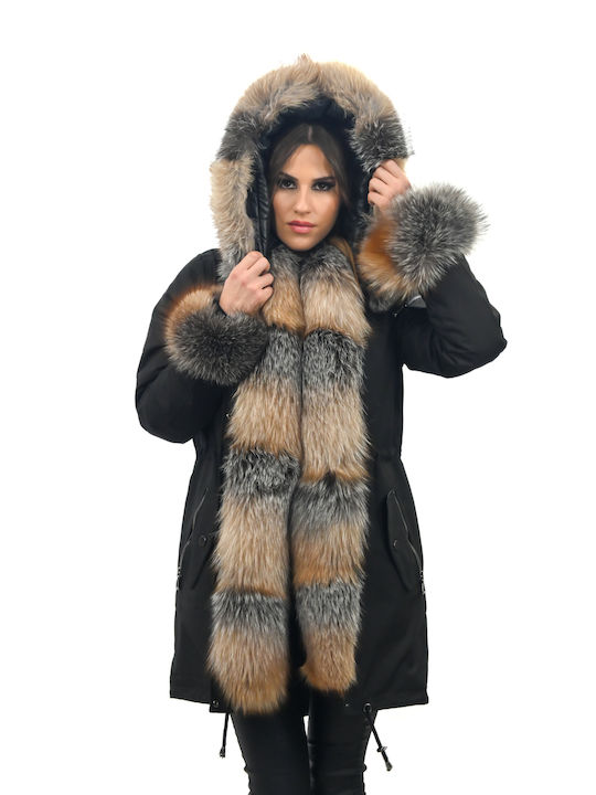 Women's jacket with fur Klontia-black