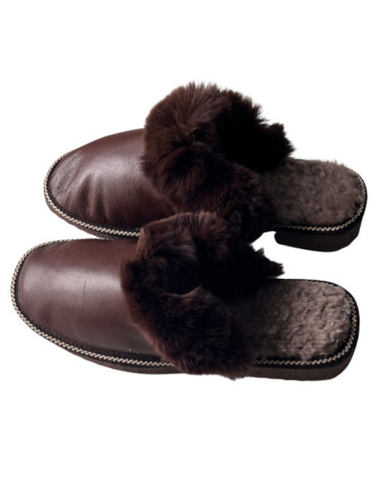 Women's Fur Slippers Dark Brown