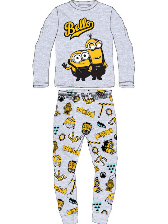 Disney Παιδική Πιτζάμα Χειμωνιάτικη Βαμβακερή Grey Minions Grey
