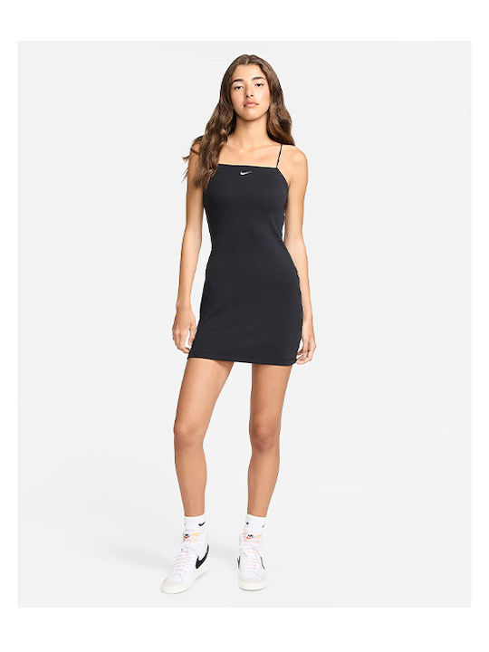 Sommer Mini Sportliches Damenkleid mit Spaghetti-Träger Schwarz