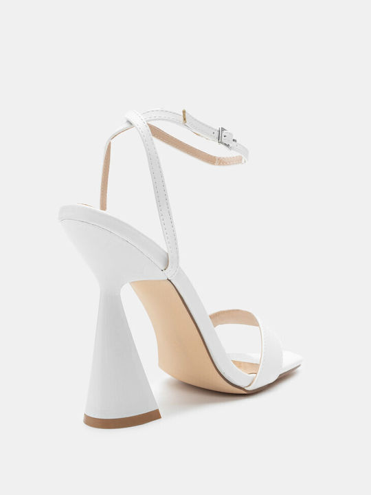 Luigi Synthetic Leather Women's Sandals with Ankle Strap White with High Heel