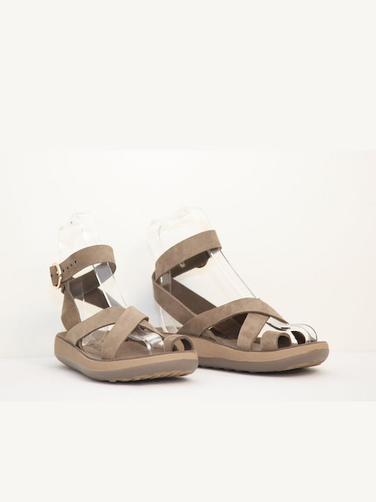 Fantasy Sandals Leder Damen Flache Sandalen Anatomisch in Braun Farbe