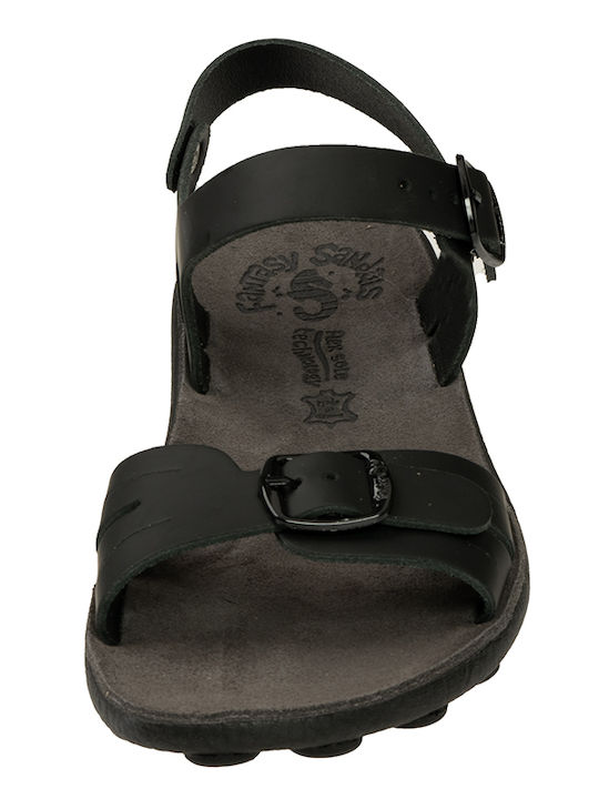 Fantasy Lorena Leather Women's Flat Sandals in Black Color