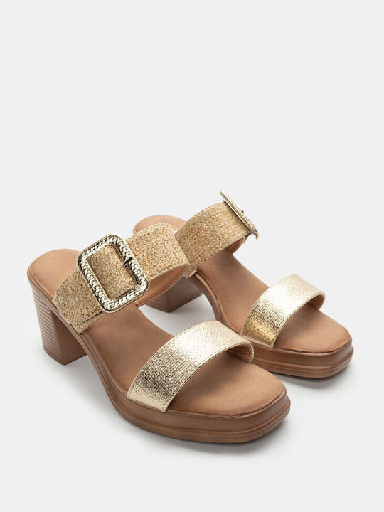 Luigi Heel Mules Gold