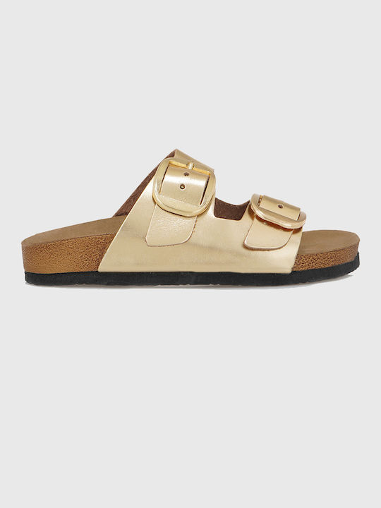 California Dream Leather Women's Flat Sandals in Gold Color