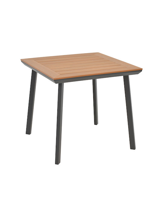 Synergy Outdoor Dinner Table with Wood Surface and Aluminum Frame Natural 80x80x74cm