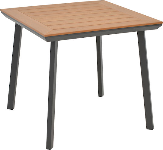 Synergy Outdoor Dinner Table with Wood Surface and Aluminum Frame Natural 80x80x74cm