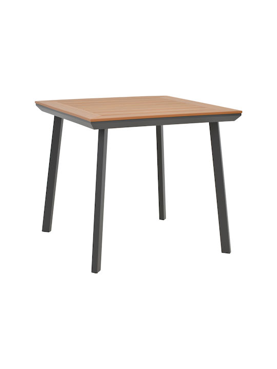 Synergy Outdoor Dinner Table with Wood Surface and Aluminum Frame Natural 80x80x74cm
