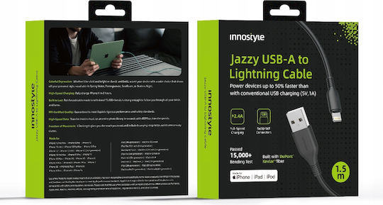 Innostyle USB-A to Lightning Cable Μαύρο 2m (IAL150tBLK)