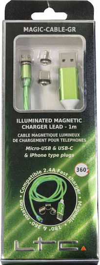 LTC Audio LED USB to Lightning / Type-C / micro USB Cable Μπλε 1m