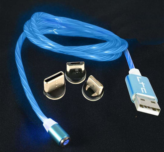 LTC Audio LED USB to Lightning / Type-C / micro USB Cable Μπλε 1m