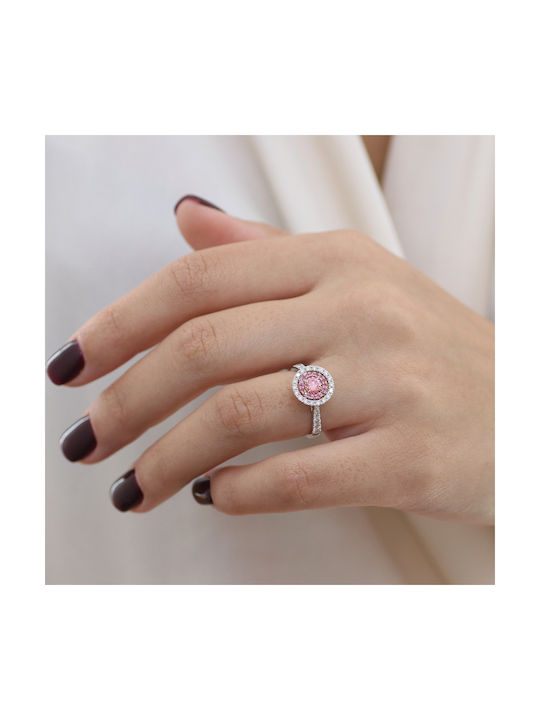 White Gold K18 Ring with Pink Diamond & Pink Sapphires P-68421 White Gold K18