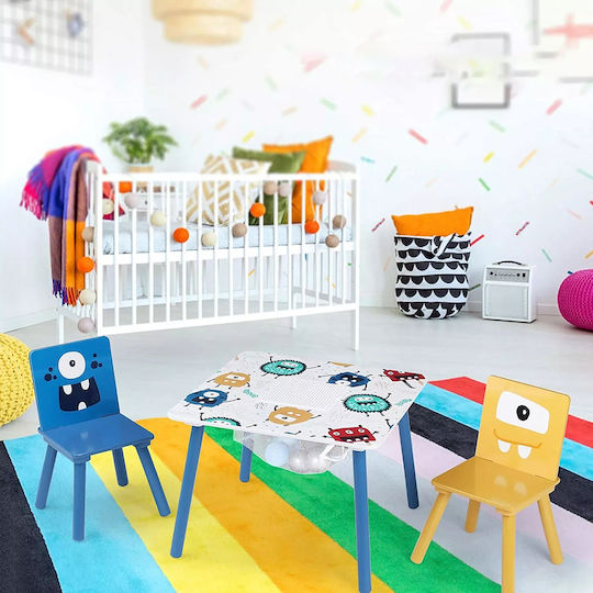 Children's Wooden Table 2 Chairs Set Learning Playing Drawing Feeding Ghosts