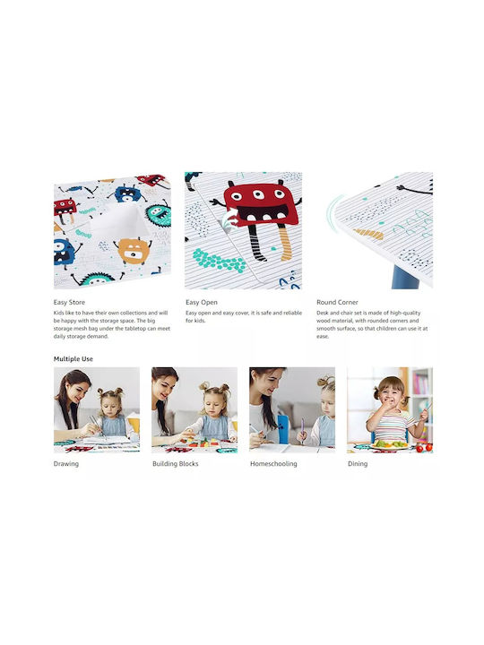 Children's Wooden Table 2 Chairs Set Learning Playing Drawing Feeding Ghosts
