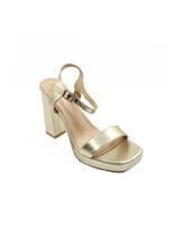 Mia Platform Women's Sandals with Ankle Strap Gold with Chunky High Heel