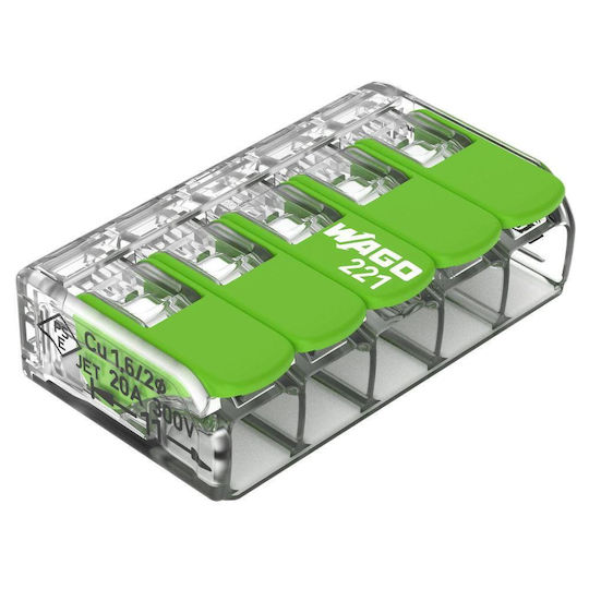 Conectori de îmbinare cu manete, gama verde, cleme cu grilă, 5-cond 4mm2 85°c transparent