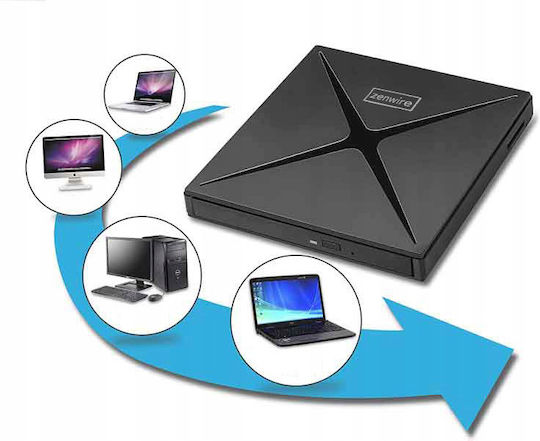 Zenwire External CD/DVD/CD Recorder for Desktop / Laptop Black