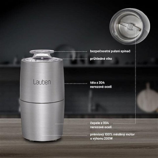 Lauben Elektrischer Kaffeemühle 200W mit einer Kapazität von 500gr Silber