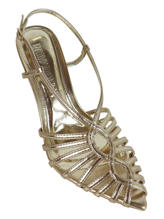 Patent Leather Gold High Heels with Strap