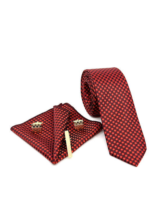 Legend Accessories Σετ Ανδρικής Γραβάτας με Σχέδια σε Κόκκινο Χρώμα