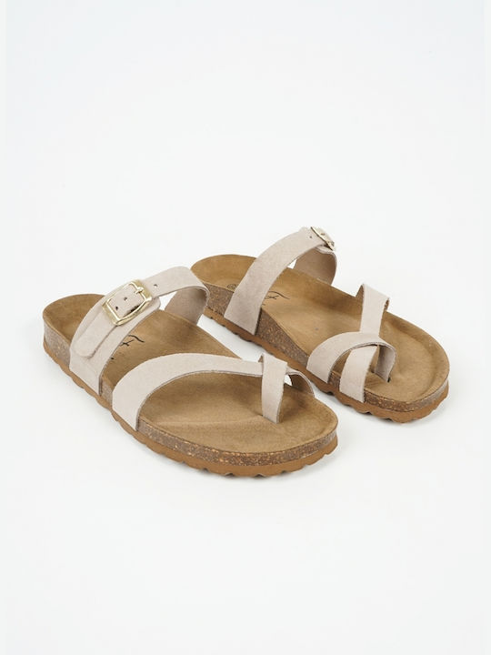 WOMEN'S LEATHER SANDALS - Beige 19572