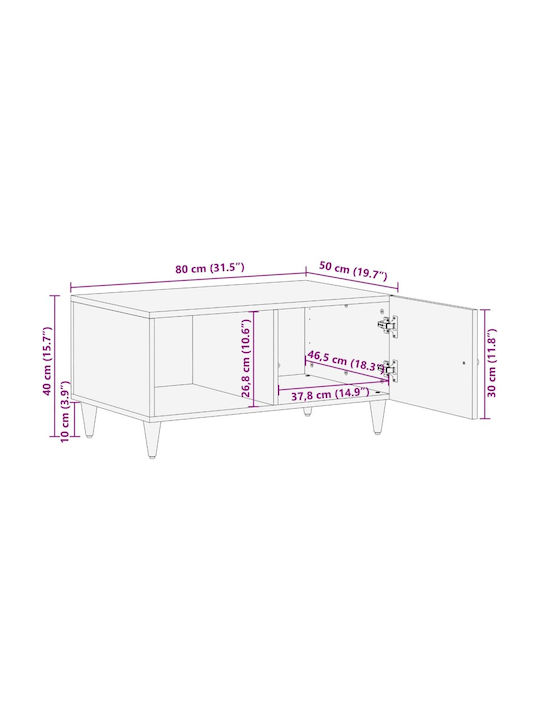 Rectangular Central Coffee Table Made of Solid Wood Black M80xW50xH40cm