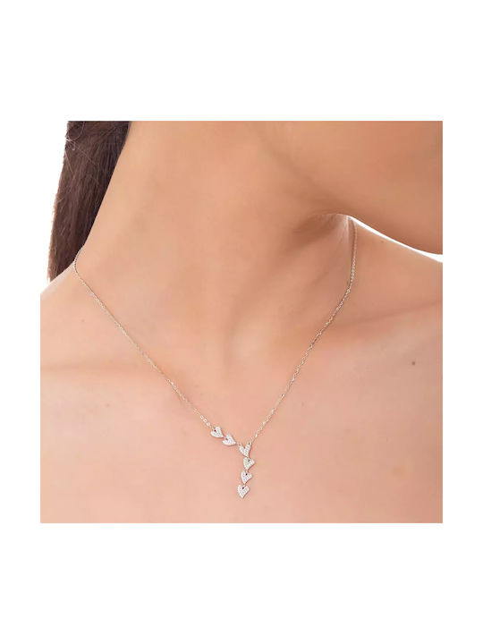 Oxzen Επιπλατινωμένο Necklace with design Heart from Silver with Zircon