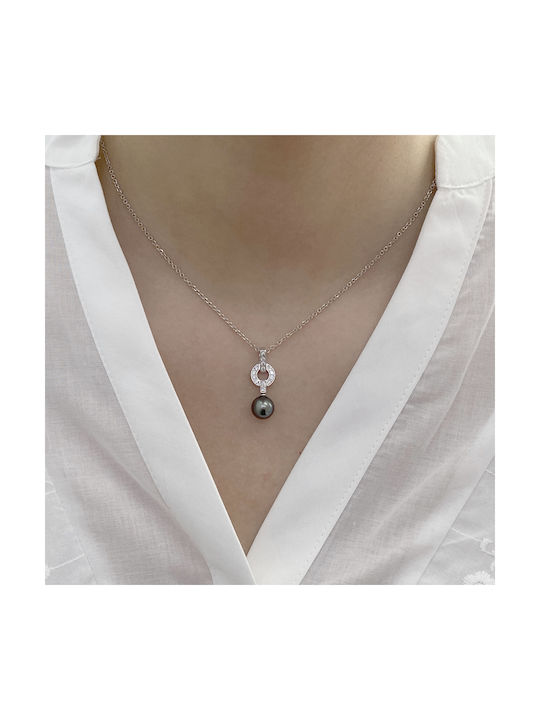 Necklace Tahitian Pearl & Diamonds White Gold K18 P-72068 White Gold K18