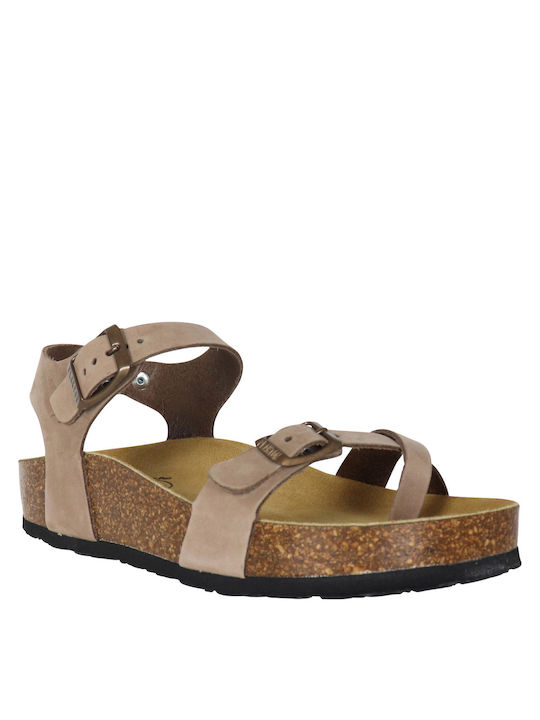 Plakton Leather Women's Flat Sandals Anatomic in Brown Color