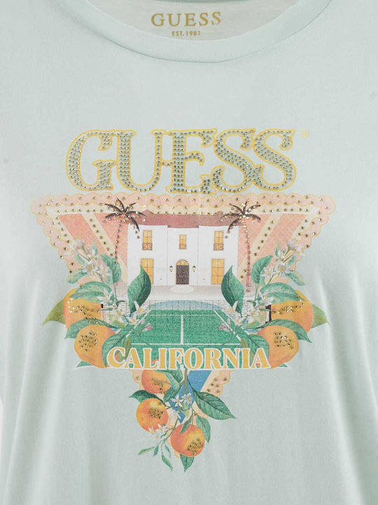 Guess Women's Blouse Cotton with Straps & V Neckline Checked Green