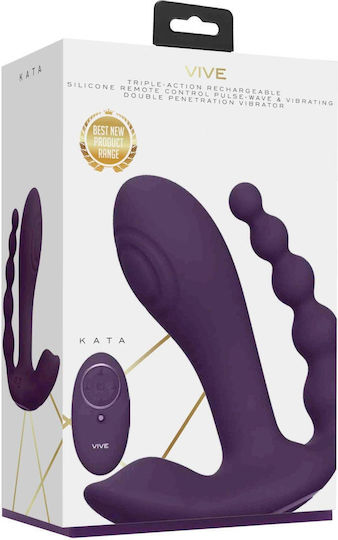 Vive Kata Puplse Wave & Vibrating Double Penetration Stimulator Διπλός Δονητής με Απομακρυσμένο Έλεγχο Purple