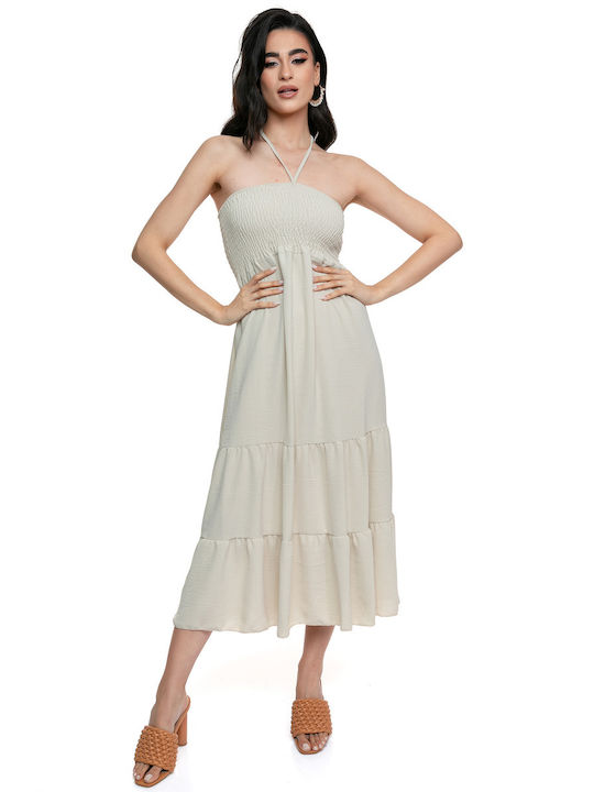 RichgirlBoudoir Summer Maxi Evening Dress with Ruffle Beige