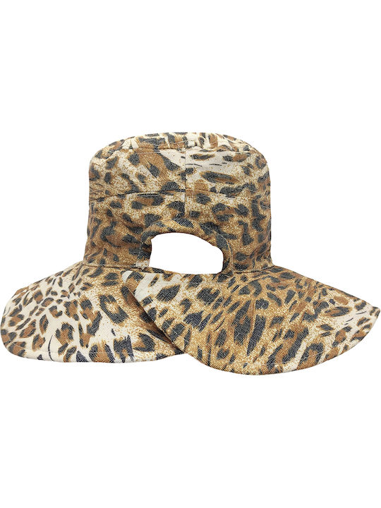 Damen Wendbarer Fischerhut mit Baumwollschirm & Klettverschluss hinten Leopardenmuster Beige