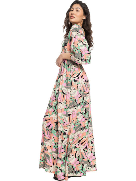 Peaceful Swell Again Summer Maxi Dress with Ruffles Anthracite Pearly Tiles
