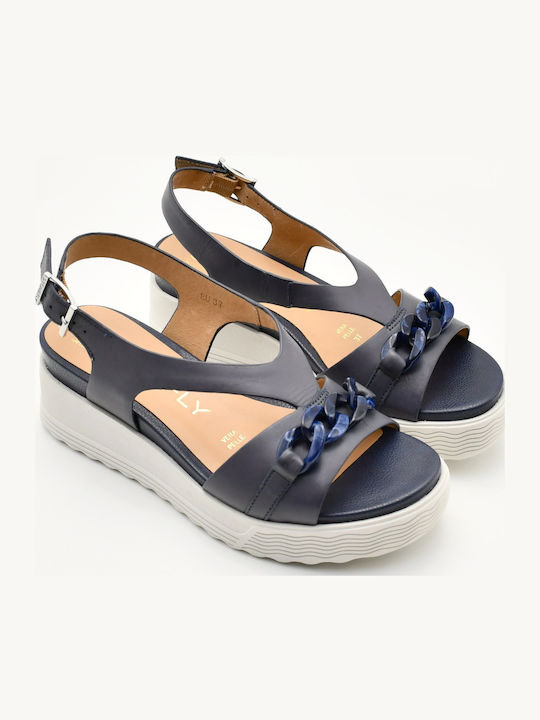 Women's Leather Platform Shoes Blue