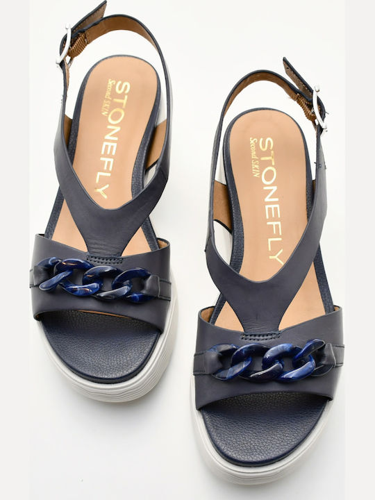 Women's Leather Platform Shoes Blue
