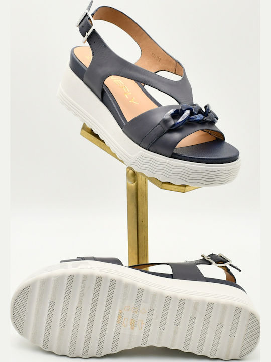Women's Leather Platform Shoes Blue