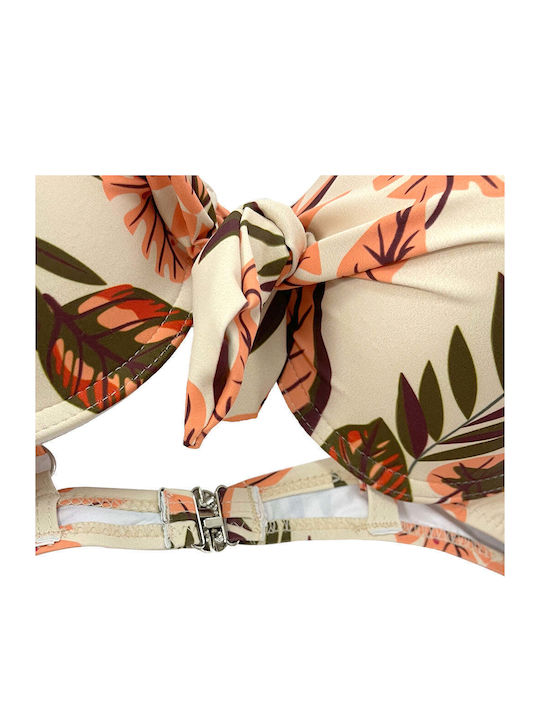 Bikini Set Top & Slip Bottom with Adjustable Straps Beige/brown Floral